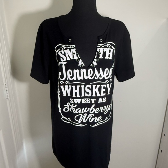 Black Graphic Tee with White Text - Picture 1 of 5